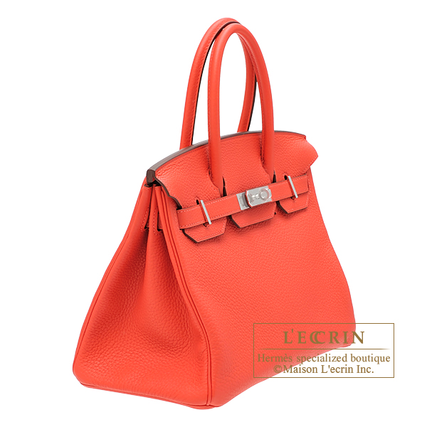 Hermes Birkin bag 30 Rouge pivoine Clemence leather Silver