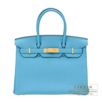 Hermes　Birkin bag 30　Turquoise blue　Clemence leather　Gold hardware