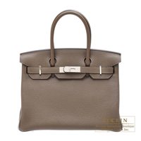 Hermes　Birkin bag 30　Taupe grey　Clemence leather　Silver hardware