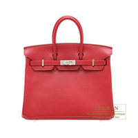 Hermes　Birkin bag 25　Rouge vif　Tadelakt leather　Silver hardware