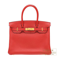 Hermes　Birkin bag 30　Rouge casaque　Clemence leather　Gold hardware