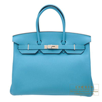 Hermes　Birkin bag 35　Turquoise blue　Togo leather　Silver hardware