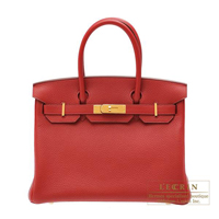 Hermes　Birkin bag 30　Rouge garance　Clemence leather　Gold hardware