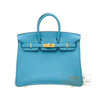 Hermes　Birkin bag 25　Turquoise blue　Togo leather　Gold hardware