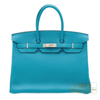 Hermes　Birkin bag 35　Turquoise blue　Clemence leather　Silver hardware