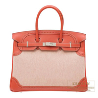 Hermes　Birkin Ghillies bag 35　Sanguine/Ecru　Swift/Toile H　Silver hardware