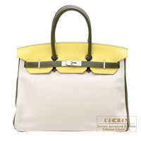 Hermes　Personal Birkin bag 35　Soufre/Canopee/Beige　Swift leather　Matt gold hardware