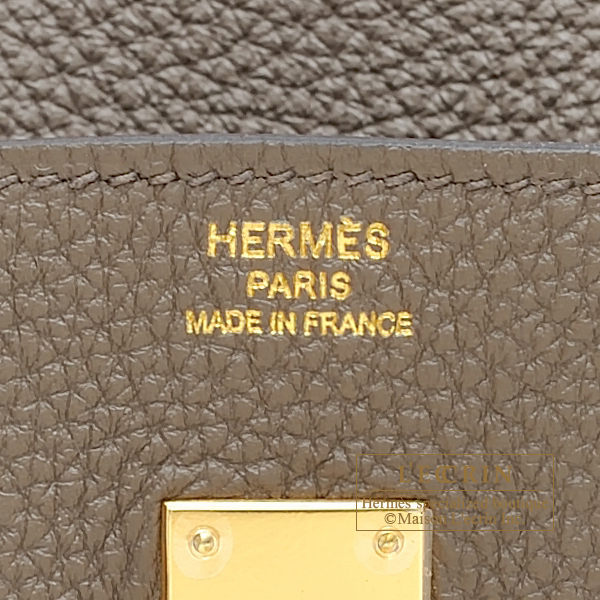 Hermes Birkin bag 35 Etoupe grey Togo leather Gold hardware