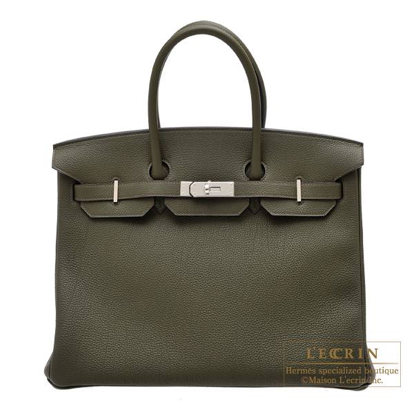 Hermes Birkin bag 35 Olive green Togo leather Silver hardware L ecrin Boutique Singapore