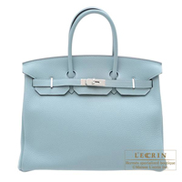 Hermes　Birkin bag 35　Ciel　Clemence leather　Silver hardware