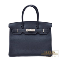 Hermes　Birkin bag 30　Blue indigo　Clemence leather　Silver hardware