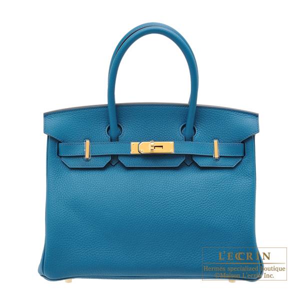 Hermes Birkin bag 30 Blue izmir Clemence leather Gold hardware