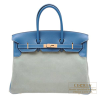 Hermes　Birkin bag 35　Ciel/Blue de galice　Grizzly leather/Evercolor leather　Champagne gold hardware