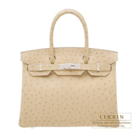 Hermes　Birkin bag 30　Blanc casse　Ostrich leather　Silver hardware