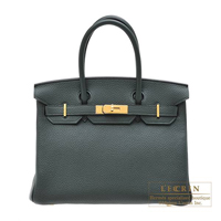 Hermes　Birkin bag 30　Vert fonce　Clemence leather　Gold hardware