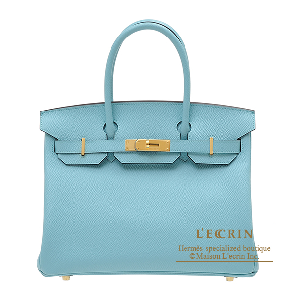 Hermes Calvi Card Holder Epsom Leather Gold Hardware In Sky Blue