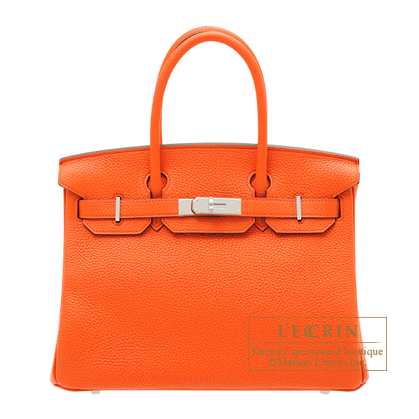 Hermes　Birkin bag 30　Orange poppy　Clemence leather　Silver hardware