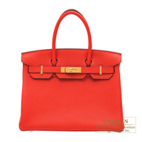 Hermes　Birkin bag 30　Rouge tomate　Clemence leather　Gold hardware