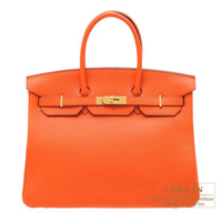 Hermes　Birkin bag 35　Orange poppy　Clemence leather　Gold hardware