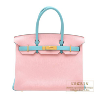 Hermes　Personal Birkin bag 30　Rose sakura/　Blue atoll　Clemence leather　Gold hardware