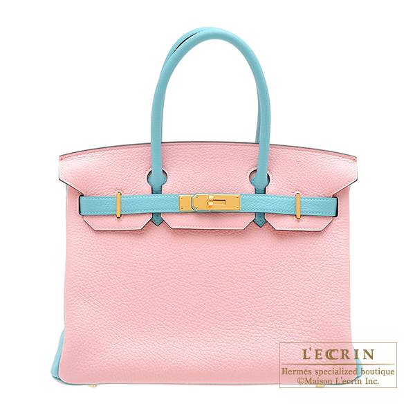 Hermes Personal Birkin bag 30 Rose sakura/ Blue atoll Clemence leather Gold  hardware