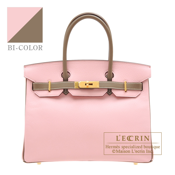 Hermes　Personal Birkin bag 30　Rose sakura/　Etoupe grey　Chevre myzore goatskin　Gold hardware