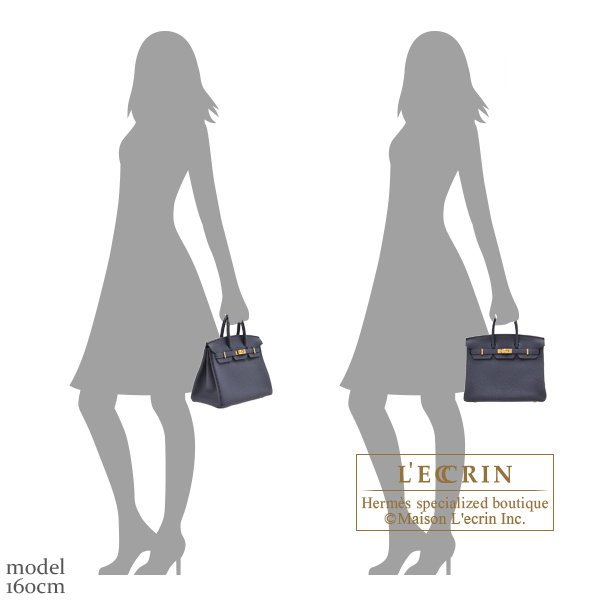 Hermes Birkin 25 Top Handle Bag In Bleu Nuit Togo With Gold Hardware In  Black