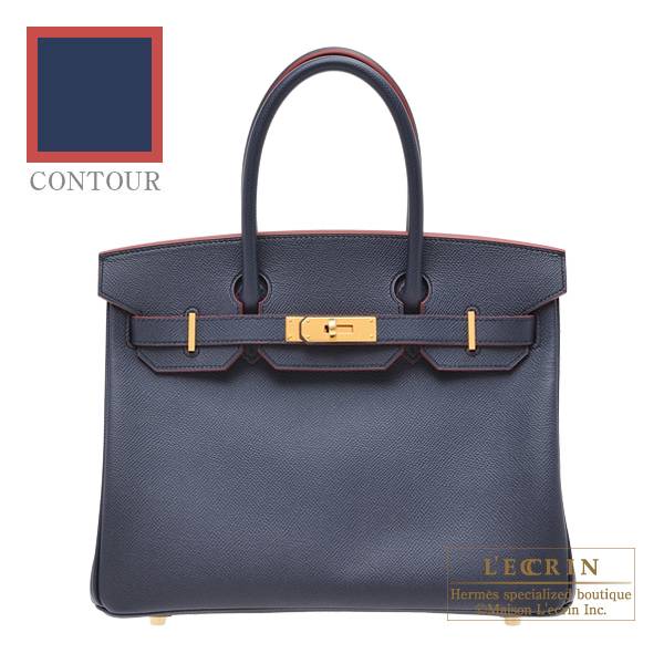 Hermes Birkin Contour bag 30 Blue indigo/ Rouge H Epsom leather Gold  hardware