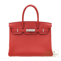 Hermes　Birkin bag 30　Rouge vif　Togo leather　Silver hardware