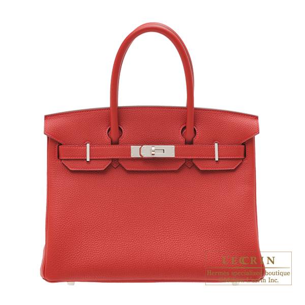 Hermes Birkin bag 30 Rouge vif Togo leather Silver hardware