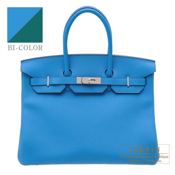 Hermes Birkin Verso bag 35 Blue zanzibar/ Malachite Togo leather Silver  hardware