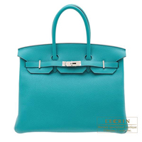 Hermes　Birkin bag 35　Blue paon　Clemence leather　Silver hardware