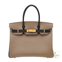 Hermes　Personal Birkin bag 30　Etoupe grey/　Black　Epsom leather　Gold hardware