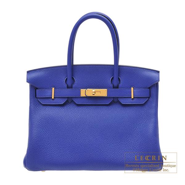 Hermes Birkin bag 30 Blue electric Clemence leather Gold