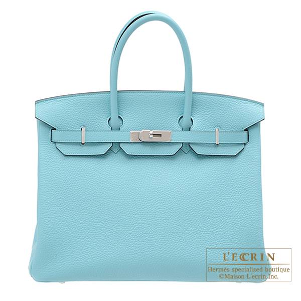 Hermes Clemence Leather Birkin Bag 35 Blue Green