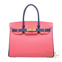 Hermes　Personal Birkin bag 30　Rose azalee/　Blue saphir　Epsom leather　Gold hardware