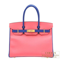 Hermes　Personal Birkin bag 30　Rose azalee/　Blue electric　Epsom leather　Gold hardware