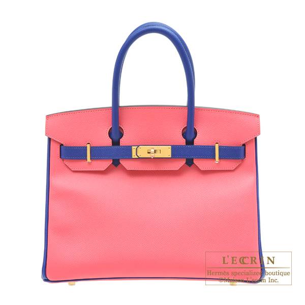 Hermes Personal Birkin bag 30 Rose azalee/ Blue electric Epsom leather Gold  hardware