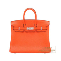 Hermes　Birkin bag 25　Orange poppy　Clemence leather　Silver hardware