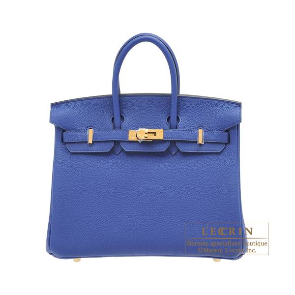 HERMÈS Birkin 25 handbag in Blue Lin Togo leather with Beige de