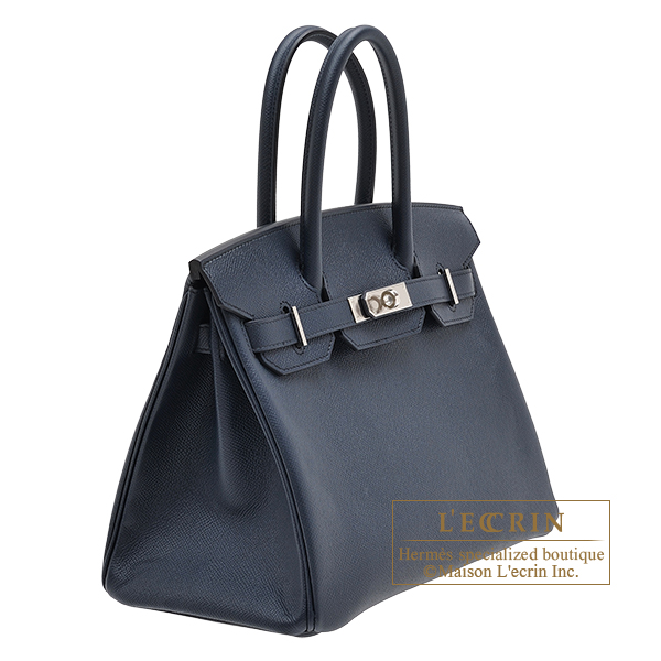 Authentic Hermes Bleu Indigo Togo Leather Lindy 30 Handbag