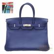 Hermes　Birkin bag 35　Sea,Surf and Fun　Blue saphir　Novillo leather/Toile H　Silver hardware