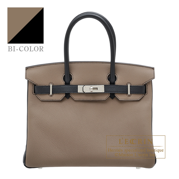 Hermes　Personal Birkin bag 30　Etoupe grey/　Black　Togo leather　Matt silver hardware