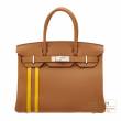 Hermes　Birkin Officier 30　Gold/　Jaune ambre　Togo leather/　Swift leather　Silver hardware