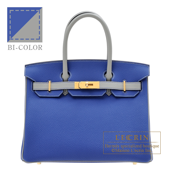 Hermes Personal Birkin bag 30 Blue electric/ Gris mouette Togo leather Matt  gold hardware