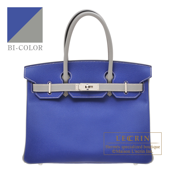 Hermes　Personal Birkin bag 30　Blue electric/　Gris mouette　Epsom leather　Matt silver hardware