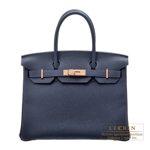 Hermes Birkin bag 30 Blue nuit Togo leather Rose gold hardware