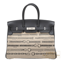 Hermes　Birkin Dechainee bag 35　Black/Ficelle　Swift/Toile De Camp　Silver hardware