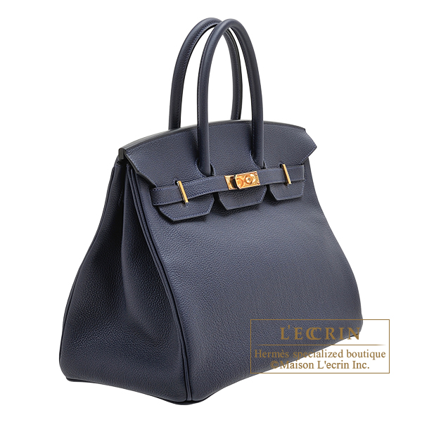 Hermes Birkin Bag Togo Leather Gold Hardware In Navy Blue