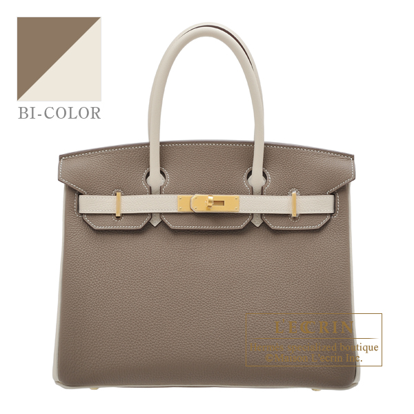 Hermes　Personal Birkin bag 30　Etoupe grey/Craie　Togo leather　Matt gold hardware